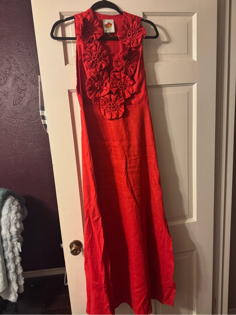 Farm Rio Red 3d Flower Maxi Dress